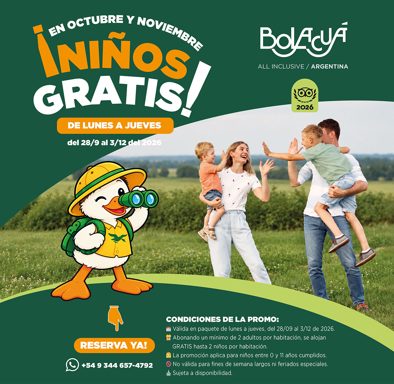 Niños Gratis del 28/9 al 3/12 — Posada del Bolacuá
