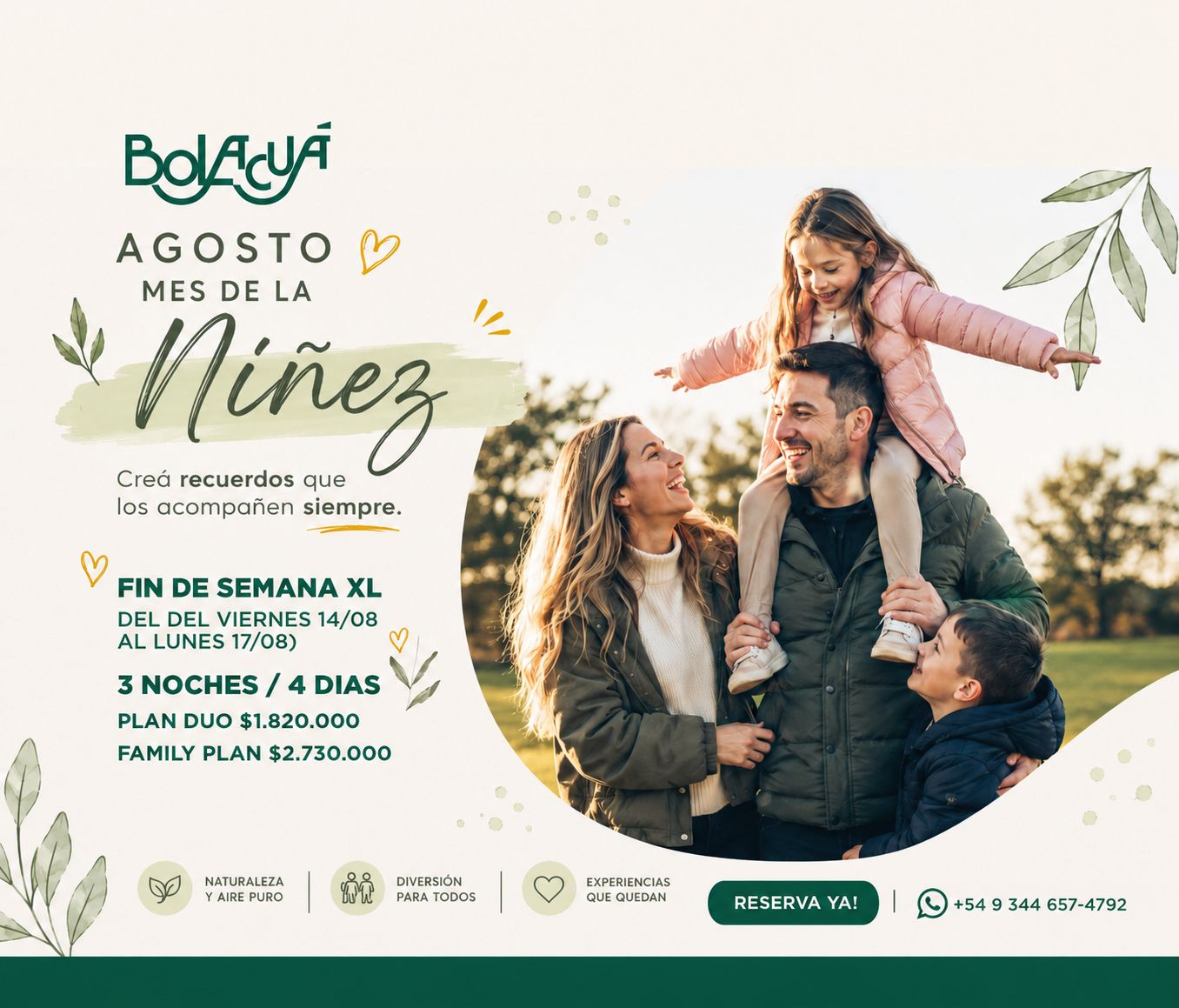 Agosto Mes de la Niñez — Fin de Semana XL — Posada del Bolacuá